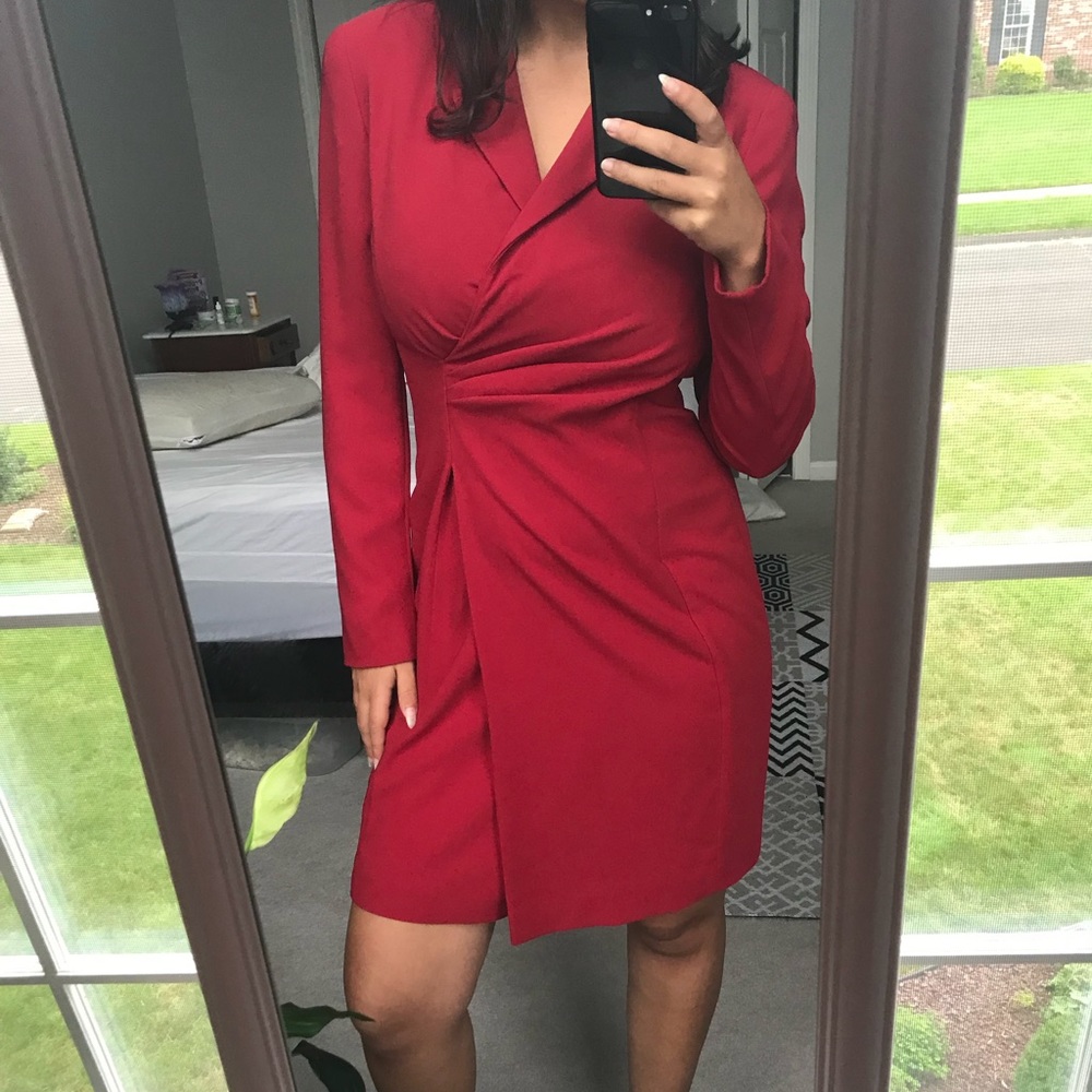 Tahari Red Shoulder Pad Dress
